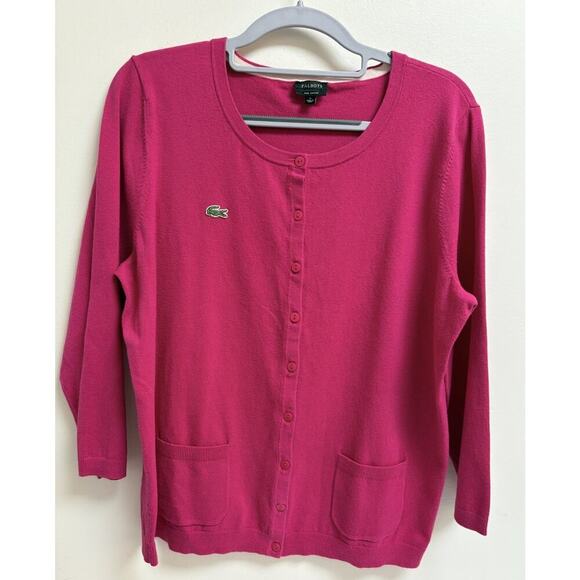 Talbots Womens Pink Cardigan Sweater Size L Pima Cotton Logo Front Pockets - Picture 1 of 4